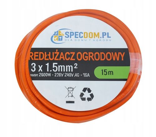 PRZEDŁUŻACZ OGRODOWY 3X1,5 15M budowlany do kosiarki z uziemieniem SPECDOM na Arena.pl