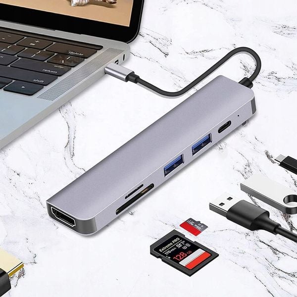 ADAPTER PRZEJŚCIÓWKA 6w1 HUB USB-C HDMI 4K SD do MACBOOK AIR PRO LAPTOPA PC zdjęcie 5