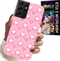 ETUI DO SAMSUNG GALAXY S21 Ultra - SERCA KRATKA RÓŻOWA OBUDOWA CASE + FOLIA