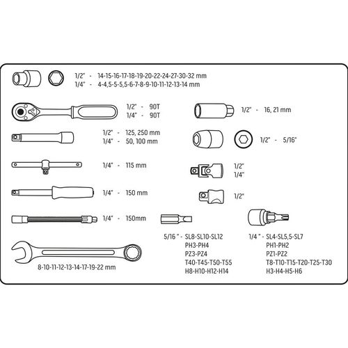 zestaw kluczy nasadowych 1/4'' 1/2'' 82 części - t n10-058 na Arena.pl