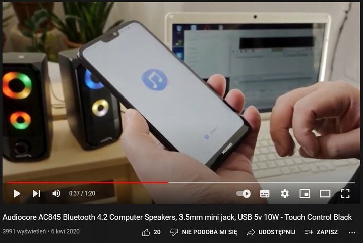 GŁOŚNIKI KOMPUTEROWE ZESTAW 2.0 BLUETOOTH do PC LAPTOPA KOMPUTERA Audiocore zdjęcie 3