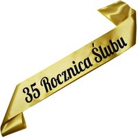 35 rocznica ślubu - złota szarfa z czarnym nadrukiem