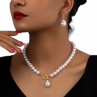 Zestaw Kolczyki Naszyjnik Perły Złoty Biały Klasyczny Elegancki Retro