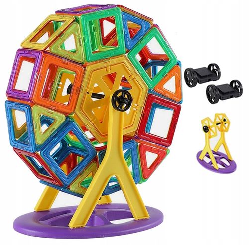 KLOCKI MAGNETYCZNE 3D koło młyńskie pojazdy ZESTAW Magnetic Tiles 72 el. na Arena.pl