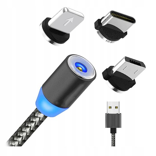 KABEL MAGNETYCZNY LED microUSB iPhone USB C zdjęcie 1