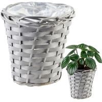 Osłonka na kwiaty roślinę doniczkę pleciona wiklinowa doniczka szara koszyk boho 16x17 cm