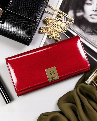 duży, pojemny portfel damski ze skóry lakierowanej na zatrzask - rovicky na Arena.pl