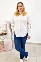 Biała Ażurowa Koszula Damska z Długim Rękawem S/M