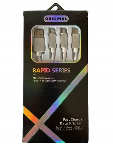 Kabel 3w1 Lightning Micro USB USB-C 3A Czarny na Arena.pl