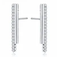 DELIKATNE RODOWANE SREBRNE PODŁUŻNE KOLCZYKI WKRĘTKI PASKI BIAŁE CYRKONIE