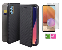 Etui z klapką do SAMSUNG GALAXY A32 4G czarny smart magnet + szkło na ekran