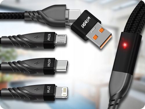 ŁADOWARKA SAMOCHDOWA DO TELEFONU 4xUSB A QC3.0 / USB C 20W KABEL 3W1 60W na Arena.pl