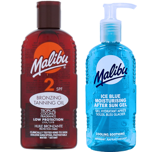 Malibu Olejek Do Opalania SPF2 200ml + Żel Po Opalaniu 200ml na Arena.pl