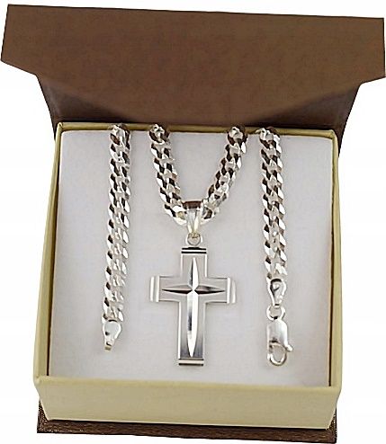 Łańcuszek Srebrny Męski Pancerka Diamentowany Krzyżyk pr 925 Grawer Gratis na Arena.pl