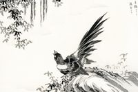 Plakat 60x40cm Magpie, Kashu Japoński Vintage do Salonu