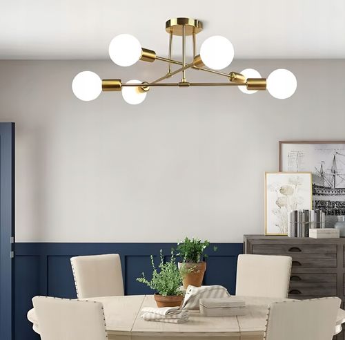 Złota Lampa Sufitowa Wisząca Na Sufit LED 6XE27 Zyrandol Kule na Arena.pl