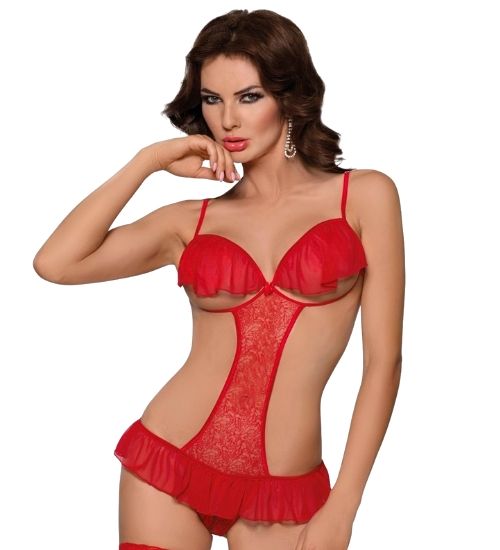 Ponętne czerwone body z dziurką S/M zdjęcie 1