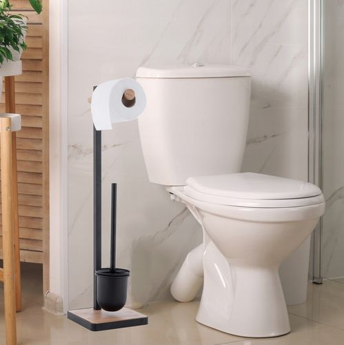 Stojak uchwyt na papier toaletowy i szczotkę do WC czarny loft bambus na Arena.pl