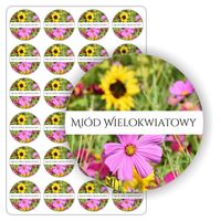NAKLEJKI wodoodporne samoprzylepne kolorowe MIÓD WIELOKWIATOWY słoiki 5cm