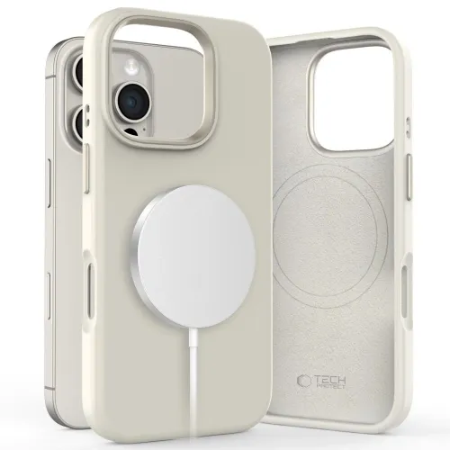 Etui Tech-Protect Silicone PU MagSafe na iPhone 16 Pro - beżowe na Arena.pl