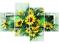 120CM 80CM ZEGAR 4 ELEM SŁONECZNIKI ZIELENI OBRAZ ŚCIENNY