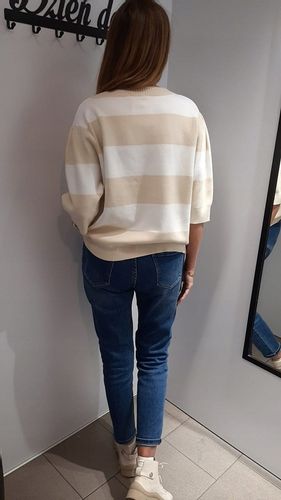 COCOMORE Sweter w Pasy MIŚ Bear Beżowy + Biały + Camel Nowość na Arena.pl