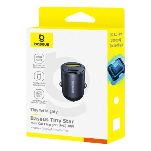 ładowarka samochodowa baseus tiny star 30w usb-a usb-c - czarna na Arena.pl