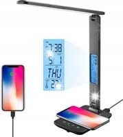 Lampa biurowa lampa nocna LED z ładowaniem indukcyjnym QI i USB czarna