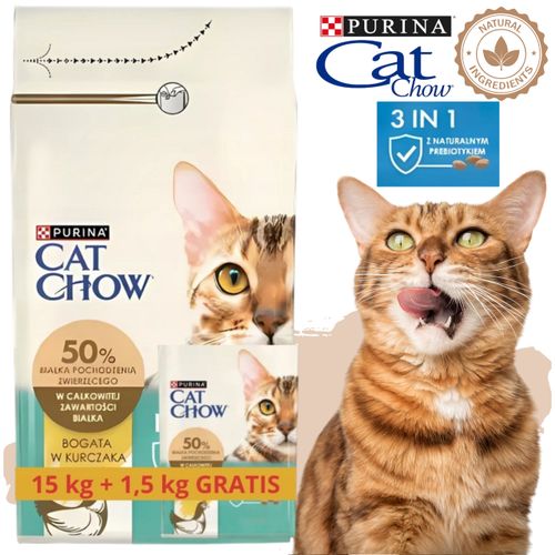 sucha karma dla kota z kurczakiem cat chow hairball 15 kg + 1.5 kg gratis na Arena.pl