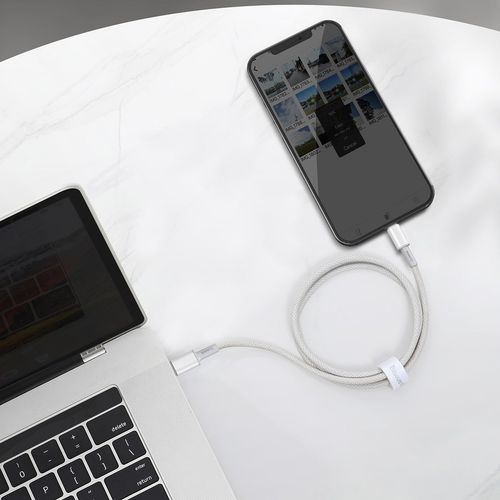 kabel usb-c do lightning baseus high density braided, 20w, pd, 2m (biały) na Arena.pl
