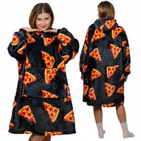 KOC BLUZA Oversize Gruba KOCOBLUZA 2w1 XXL Wzór PIZZA Futrzak Bluzo