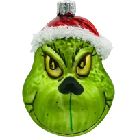 Bombka choinkowa szklana: Zielony stwór Grinch w czapce Mikołaja