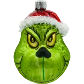 Bombka choinkowa szklana: Zielony stwór Grinch w czapce Mikołaja