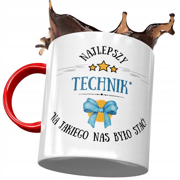 Kubek Czerwony Dla Technika Najlepszy Technik Z Nadrukiem Ze Zdjęciem zdjęcie 1