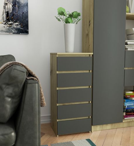 Komoda CL5 40 cm 5 szuflad - dąb artisan szara na Arena.pl