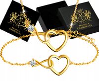 Komplet Biżuterii Złoty Srebro 925 Serce Bransoletka Naszyjnik na Prezent