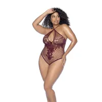 mapele floral fishnet bodysuit queen size czerwony, kwiatowy wzor