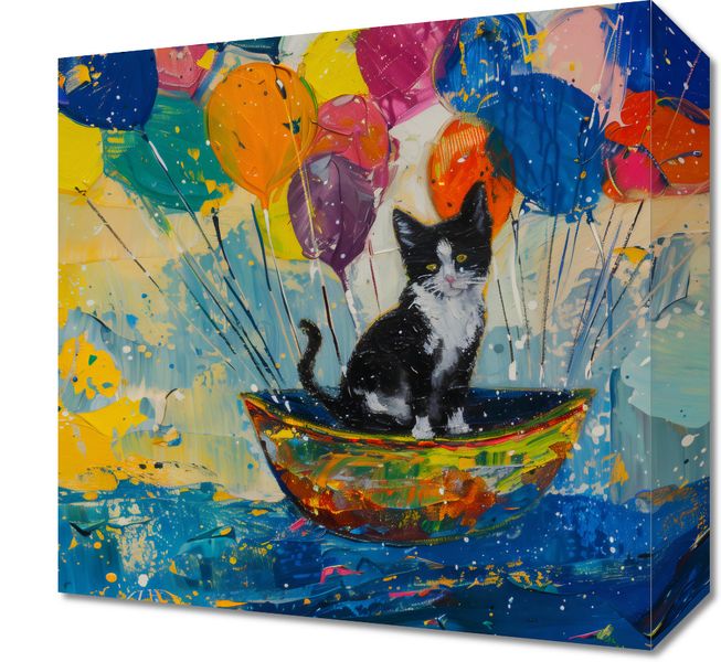 Obraz 30x30cm Kot na Łodzi zdjęcie 1