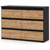 KOMODA Z 6 SZUFLADAMI 100 CM CZARNA DĄB WOTAN POJEMNA SZAFKA RTV LOFT