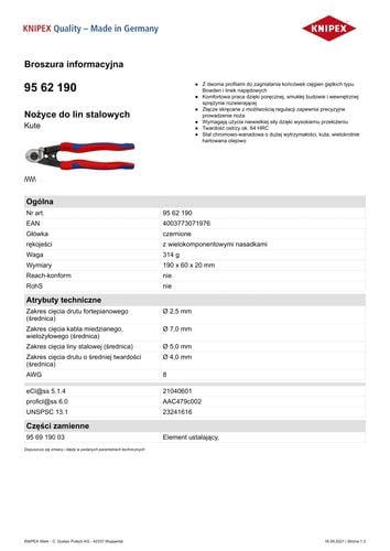 nożyce do lin stalowych 190mm. - kn 95 62 190 na Arena.pl