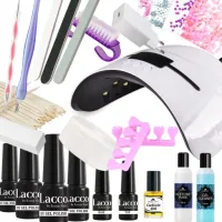 Zestaw MANICURE HYBRYDOWE Startowy do Paznokci LAMPA 48W LED UV AKCESORIA