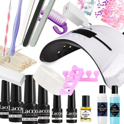 Zestaw MANICURE HYBRYDOWE Startowy do Paznokci LAMPA 48W LED UV AKCESORIA zdjęcie 1