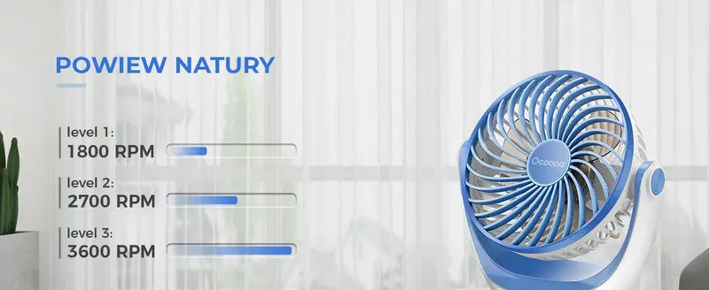 Wentylator stołowy Ocoopa D602 biało-błękitny USB zdjęcie 3