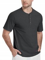 KEFITEVD Męska Koszulka Polo Henley Bawełniana Krótki Rękaw Czarna XL