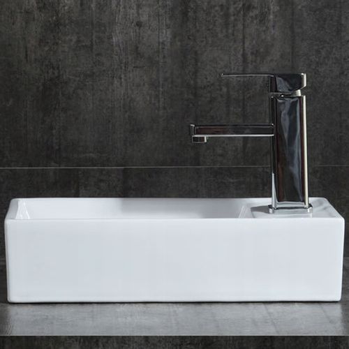 PROSTOKĄTNA ELEGANCKA UMYWALKA NABLATOWA CERAMICZNA BIAŁA Z POŁYSKIEM na Arena.pl