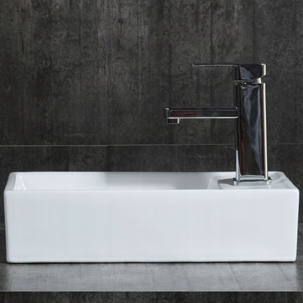 PROSTOKĄTNA ELEGANCKA UMYWALKA NABLATOWA CERAMICZNA BIAŁA Z POŁYSKIEM zdjęcie 3
