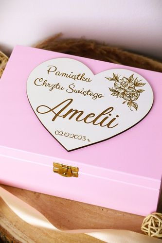 Pamiątka Chrztu Świętego Prezent na Chrzest Święty GOTOWE PUDEŁKO Różowe na Arena.pl