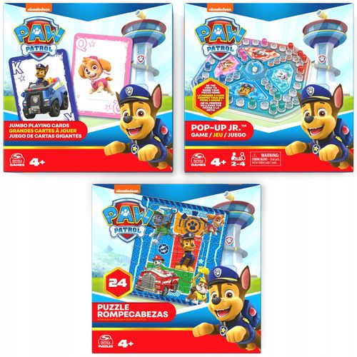 Zestaw 3 Gry Planszowe Dla Dzieci Puzzle Pop-Up Karty Jumbo Psi Patrol 3w1 na Arena.pl