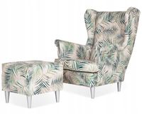 Fotel uszak ARI PRINT z podnóżkiem skandynawski  beżowy