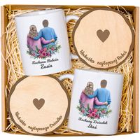 Prezent na dzień Babci i Dziadka ZESTAW 2 kubków z podkładką